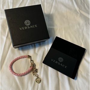 Versace Medusa Braided Leather Bracelet Pink